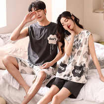 2 Sets Price Pure Cotton Lovers Sleepwear Womens Summer New Korean Version Sleeveless Vest Men Can Wear Home Suits Suit