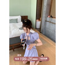 skibyTannin hollowing lace-up bubble sleeve dress Summer Girl 2021 New Gentle wind careful machine fairy dress