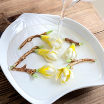 Tea pet ornaments can raise Magnolia creative hand pinch ceramic flower Zen line incense tea ceremony tea decoration