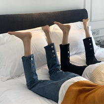 2022 Fall New Pregnant Woman Straight Cylinder 90% Jeans Casual Outside Wearing Loose slim Toabdominal beating bottom wide leg pants