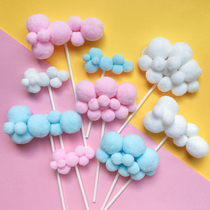 (30) Solid Ball Cotton Cloud Dot baby Childrens birthday cake decoration Fresh insertion Flag Plugins