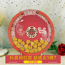 Chinese dragon and phoenix Chinese style wedding ceremony double joy creative sign-in board Golden love wood chip signature book round customization