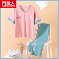 Sleepwear Women Summer Pure Cotton Short Sleeve Long Pants 2022 New Summer Slim Full Cotton Half Sleeve Casual Student Suit