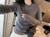 TB round neck sweater womens 2021 spring new net red with the same Korean version of the pullover vertical stripes slim slim knitwear