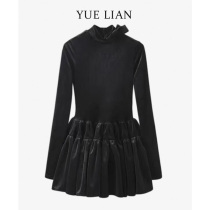 About Lotus retro palace style velvet big puffy black dress womens waist slim long sleeve dress