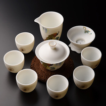 Jingdezhen household white porcelain tea set simple hand-drawn cascade kung fu teapot full cover cup