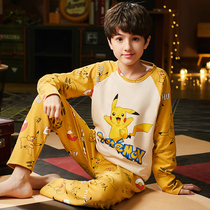 Kids Pajamas Boys Pure Cotton Long Sleeve Spring Autumn Boys 10 Year Old Pikachu Thin Home Clothing