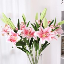 Lily flower simulation flower single plastic flower living room table decorations floral ornaments moisturizing lily flower arrangement