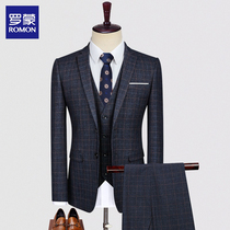 Roemon suit mens suit Korean version of mens youth gentlemens wedding gown wedding gown groom is wearing a suit to accompany the bridegroom