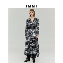 (Designer brand IMMI)Abstract Polka Dot Printed Satin Silk waist dress 192DS005B