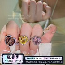Today it is gentle Bensoft High-level Sensation Flash Drilling with Precious Stones Inlaid Drilling Peach Heart-shaped Zircons opening ring Ring Fairy