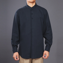 Mens Tang Dress Shirt Fall New Youth China Wind Long Sleeve Collar Lining style Collar Bottom Shirt