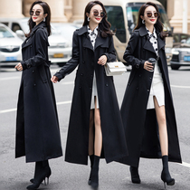 Long windbreaker female autumn Korean version 2021 new womens waist slim windbreaker over knee coat slim long coat