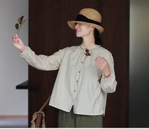 One old original three season cotton soft skin-friendly cheese white lapel single Row New loose long sleeve shirt 1791