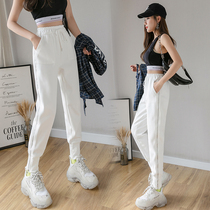 2021 autumn and winter with velvet feet casual sweatpants fashion Korean fashion fashion womens cotton ankle-length pants white solid color