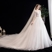 Simple V-neck wedding dress 2021 new bride forest department luxury big tail super fairy dream large size thin main yarn woman