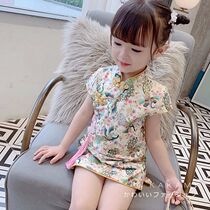 Childrens clothing girls 2021 spring and summer new childrens slim cheongsam skirt princess skirt Chinese style retro dress