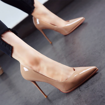 A generation of beauty 2021 spring new Korean version of pointed patent leather waterproof table with high heel shallow mouth Joker womens single shoes