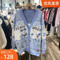 Small Bear Knitting Shirt Woman 2022 Spring Festival Loose Korean Version V Lead Long Sleeve Sweater Cardiovercoat TTCK221101T