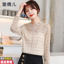 Lace Jersey Undershirt Woman Long Sleeve Autumn Clothing 2022 Womens new Temperament Polo Dot Blouses Fashion Foreign Air Chic Fashion