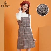 ELAND dress love spring and autumn chandelier button decoration waist slim woolen sling dress dress women