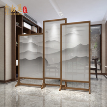 New Chinese style solid wood landscape with lamp screen glowing decoration living room hotel dining room shielding Shield Shield mobile seat screen