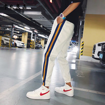 European station mens leisure sports pants tie pants loose pants large size Korean version of nine-point work pants Tide mens pants