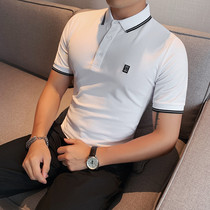 British tide brand solid color lapel POLO shirt mens slim short-sleeved mens ice silk business casual T-shirt summer thin section