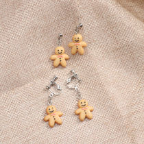 Personality fun cute small gingerbread man resin earrings Japanese and Korean earless ear clip female earrings earrings