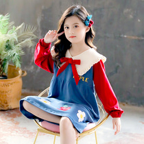 Childrens night dress thin section pure cotton girls pajama dress 2021 spring and autumn childrens cartoon girl long sleeve home skirt