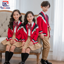 School uniform suit for primary school students College style school uniform sweater three-piece set Kindergarten garden suit British cardigan class suit suit