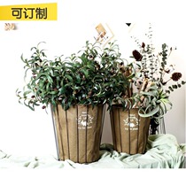 (Mountain tree) iron bucket retro with linen storage iron basket wrought iron flower bucket vase flower decoration nostalgia
