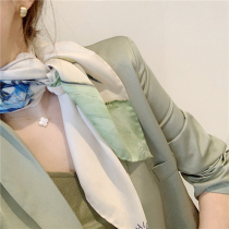 Gentle rice apricot oil painting silk scarf ~ hand curled twill silk spring and summer autumn Joker shawl scarf women