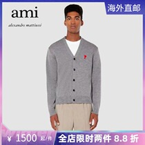 Ami Paris 21 autumn winter new V collar loose knit long sleeve male and female red loving cardiovert sweater jacket