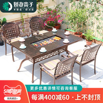 Outdoor Barbecue Table And Chairs Villas Home Barbecue Grill Iron Art Open-air Table Cast Aluminium Outdoor Leisure Patio Table And Chairs