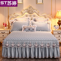  Korean padded lace bed skirt thickened Tencel modal bed cover Spring and Summer European bedding bedspread three or four-piece set