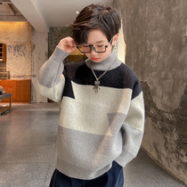 Boys sweater pullover 2021 new middle school boy collar Korean version of winter thick childrens foreign gas