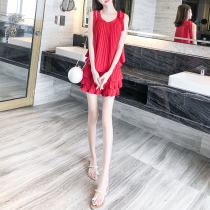 Skirt two-piece set 2021 new summer womens red celebrities Xiangfeng harbor style fried street suit female retro summer