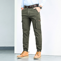 2020 Autumn multi-bag overalls men loose size waist casual pants spring and autumn Korean version of small leg pants long pants