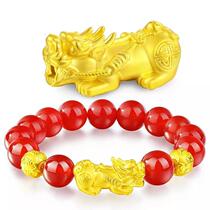 Chow Tai Fook Huanmei 24k gold bracelet men and women 3d hard gold Brave 999 jewelry obsidian leather Hill hand string