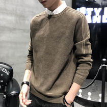 Rich and bird casual sweater male Korean version loose thick and fake two-knitted sweatshirt male fashion Chauded autumn and winter lamb sweater