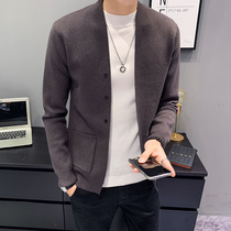 Spring and autumn mens knitted cardigan fake two pieces Korean trend casual solid color Wild Wild wear thin sweater coat