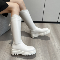 Conspicthin long cylinder boots Womens thick bottom 2021 fall new Martin boots slim heightening Chelsea high cylinder boots