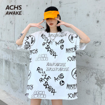 ACHS AWAKE spring and summer graffiti full print logo short sleeve national tide summer loose leisure couple trend T-shirt