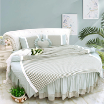 Water Wash Cotton Mint Green Plaid Small Fresh Wind Round Bed Four-piece Round Bed Bed Round quilt cover Round Bed Sheet Round Bed Hats