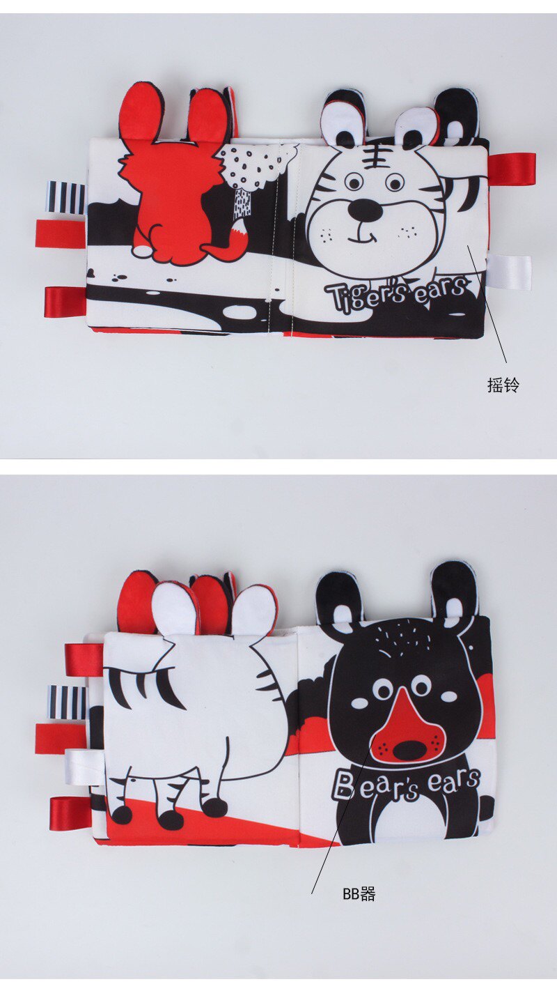 Детская книга из ткани 新生儿黑白红视觉标签触摸布书撕不烂可啃咬亲子互动色彩教育玩具 Other