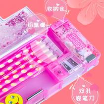 Internet celebrity quicksand stationery box multi-functional large-capacity pencil case primary school students creative cartoon boys and girls simple small fresh cute pencil case unicorn rain girl ins tide transparent bag