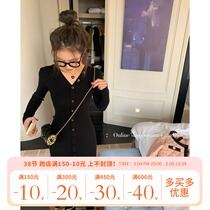 Summer home 2021 new sashimi V collar autumn and winter style with underknitted dress and dress female inner lap black display slim fit