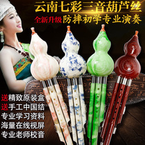Yunnan gourd silk blue and white porcelain gourd c tune b tone Beginner introduction Colorful three-tone performance national musical instrument