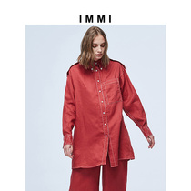 (Designer brand IMMI)Loose linen bright line solid color long sleeve shirt 171ST027X